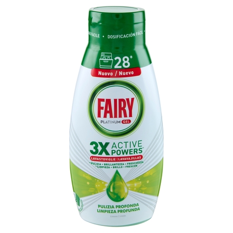 Fairy Gel Lavastoviglie Platinum Pulizia Profonda, Detersivo Piatti Limone 28 Lavaggi 540ml
